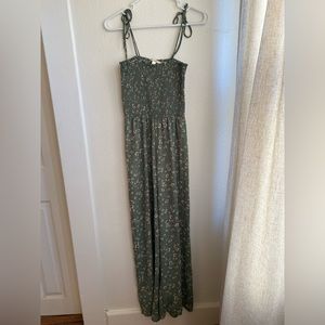 Women’s Sea foam green jumper, white floral print, thin straps that tie at top